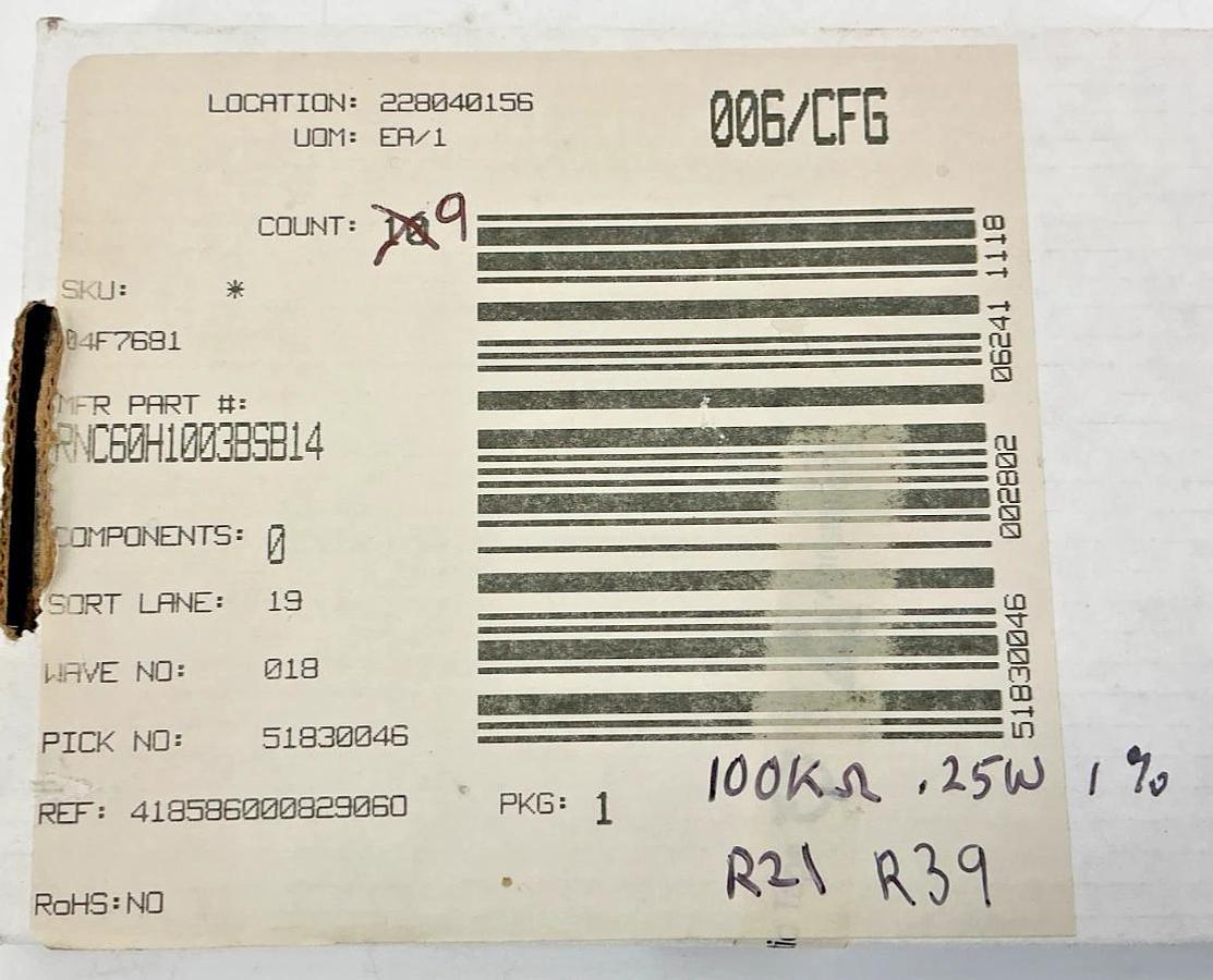 Box of 9 New RNC60H1003BSB14 Metal Film Resistor Resistance 100kOhms
