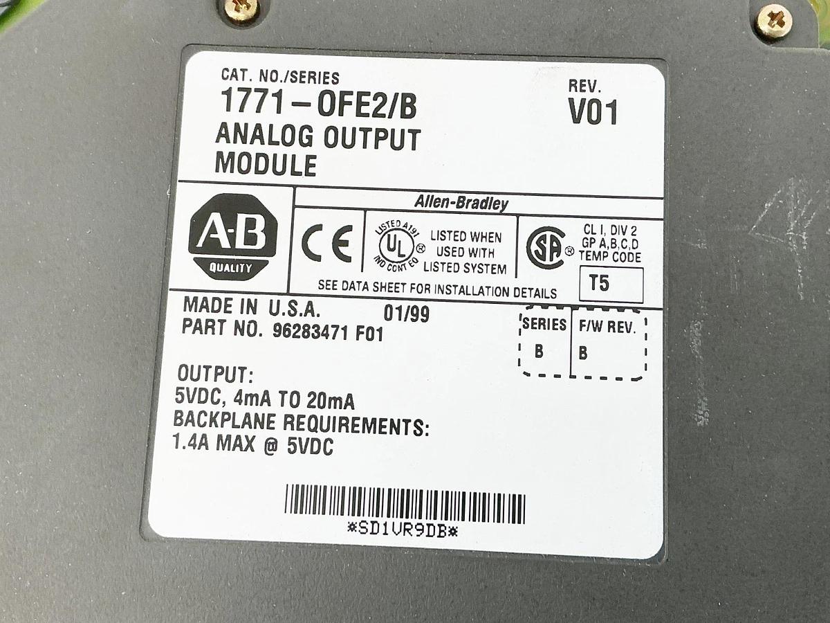 Used Allen Bradley 1771-OFE2/B Analog Output Module 5VDC 4mA 1.4A - Broken Tab