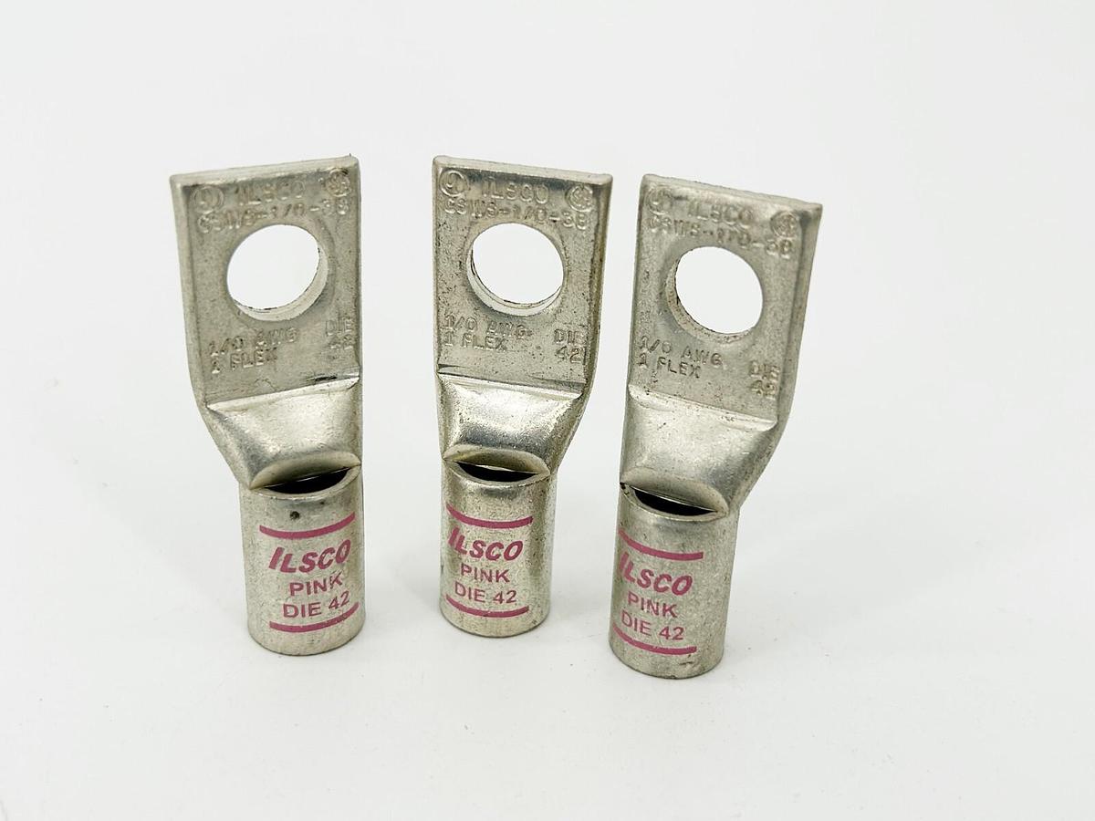 New Lot of 3 Ilsco CSWS-1/0-38 Copper Compression Lug 1/0 AWG Short Barrel