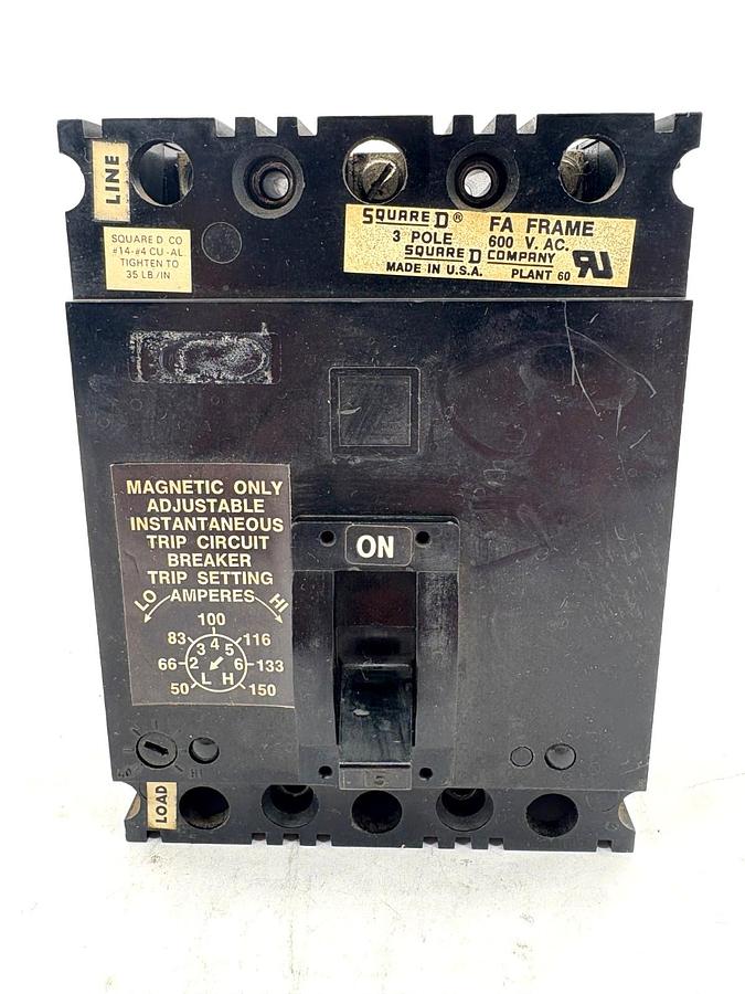Used Square D FAL-36015-13M 15A Circuit Breaker 600VAC 3-Pole