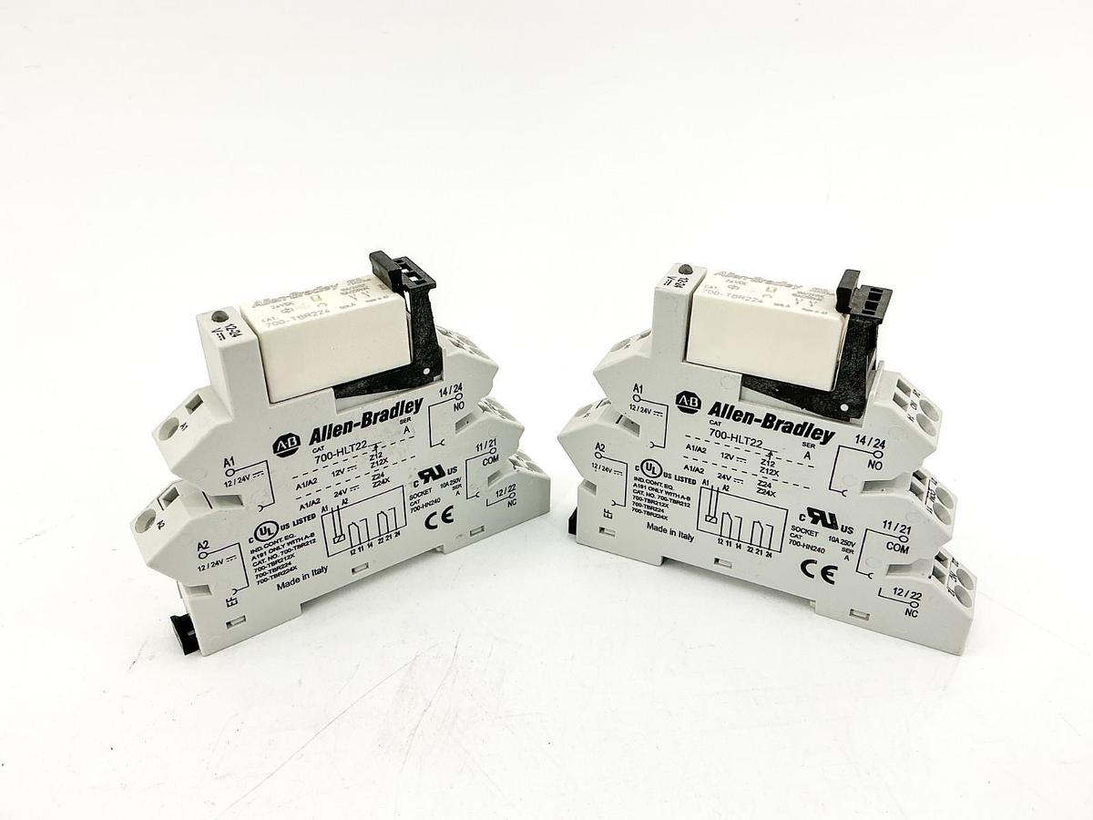New Lot of 2 AllenBradley 700-HLT22 Terminal Block Relay 24V Ser.A - No Box