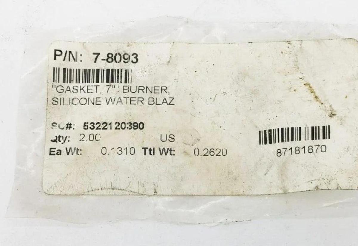 New 7-8093 Gasket 7" Burner Silicone Water Blaze 87181870
