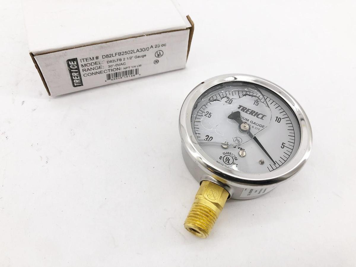 New Trerice D82LFB2502LA30/0 Gauge D82LFB 2-1/2" 30"-0VAC 1/4" NPT LM