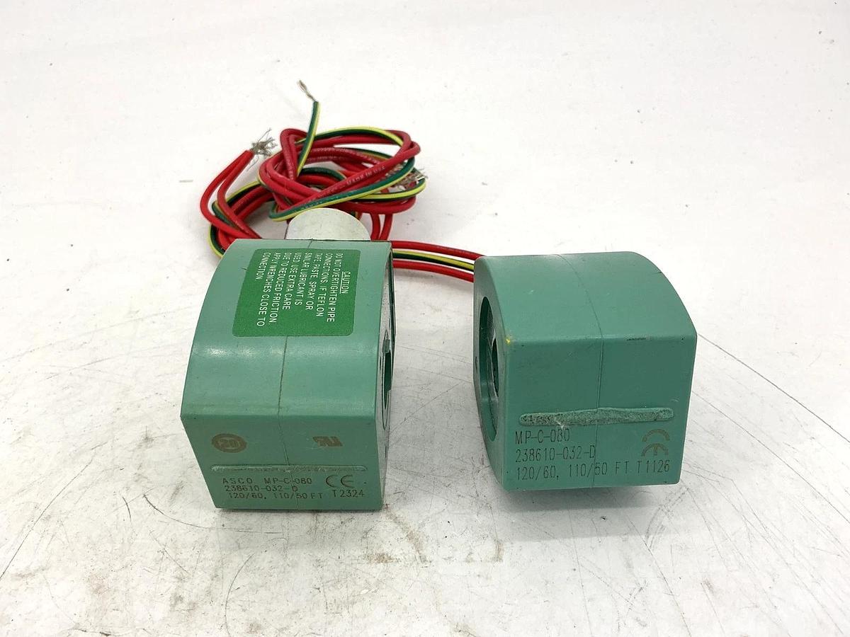 Used Lot of 2 ASCO 238610-032-D Valve Coil 3-Wire 110/120VAC 50/60HZ MP-C-080