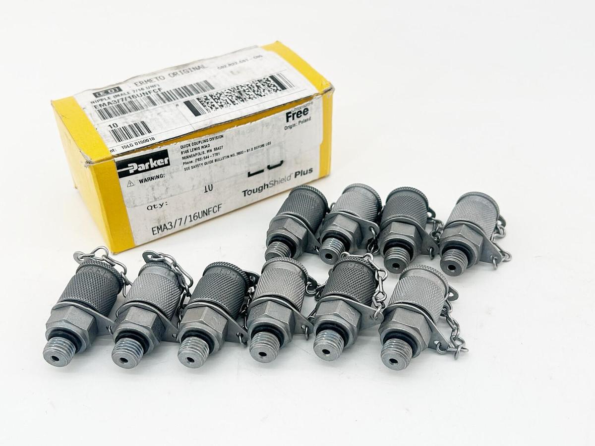 New Box of 10 Parker EMA3/7/16UNFCF Coupling Nipple 7/16 UNF Male