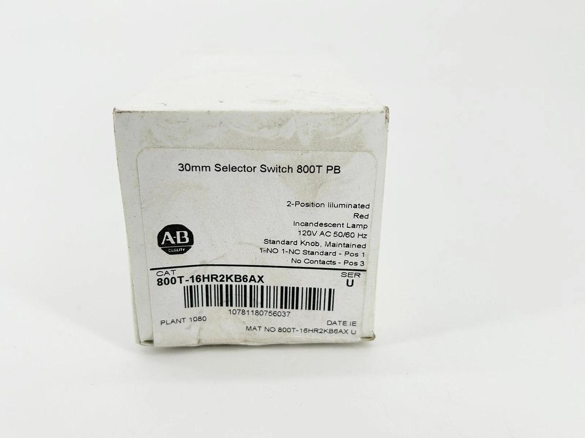 New Allen Bradley 800T-16HR2KB6AX Selector Switch 30MM 120V 2 Pos Red Ser.T