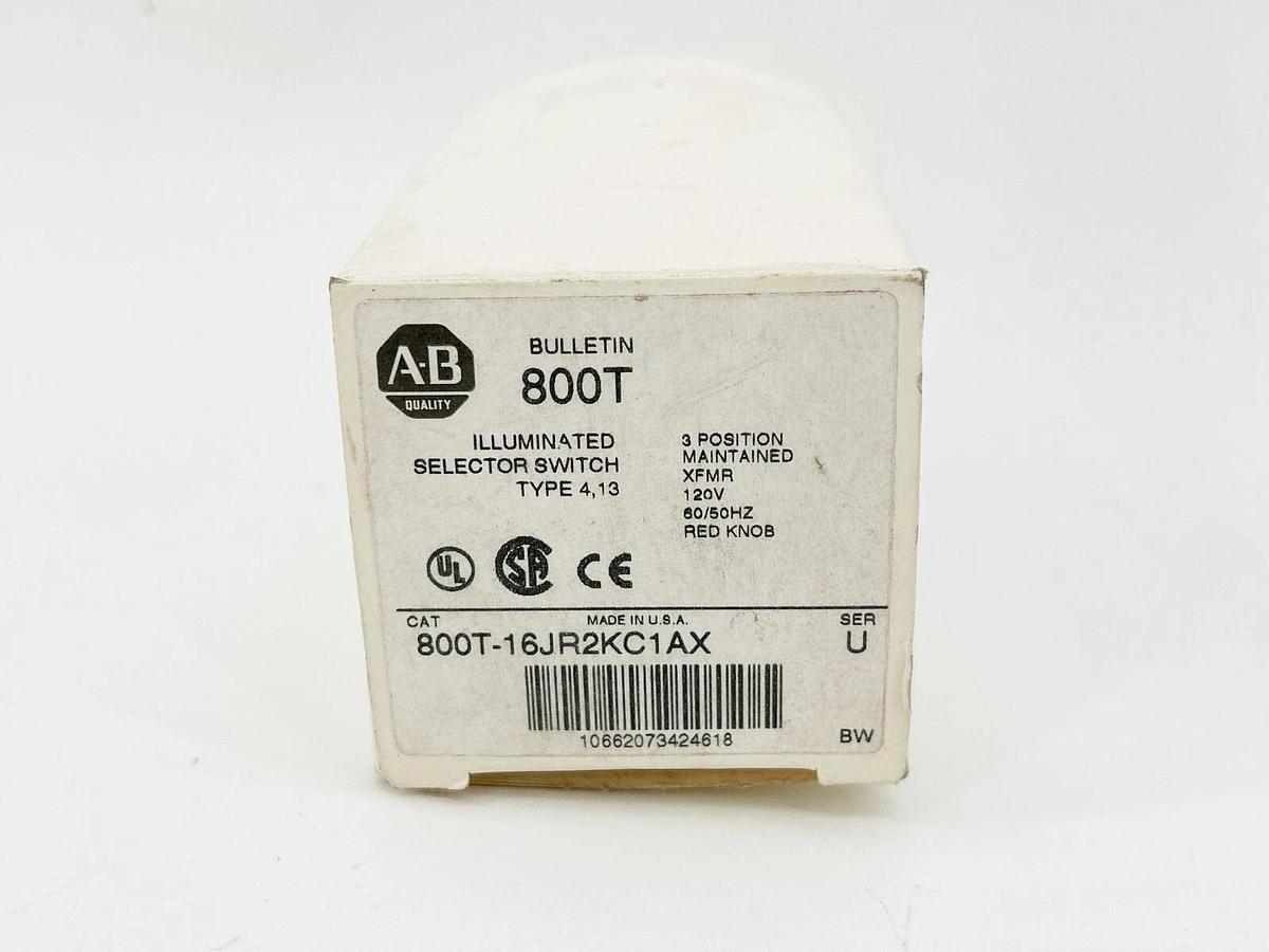 New Allen Bradley 800T-16JR2KC1AX 30MM 3 POS Red 120V Ser.U