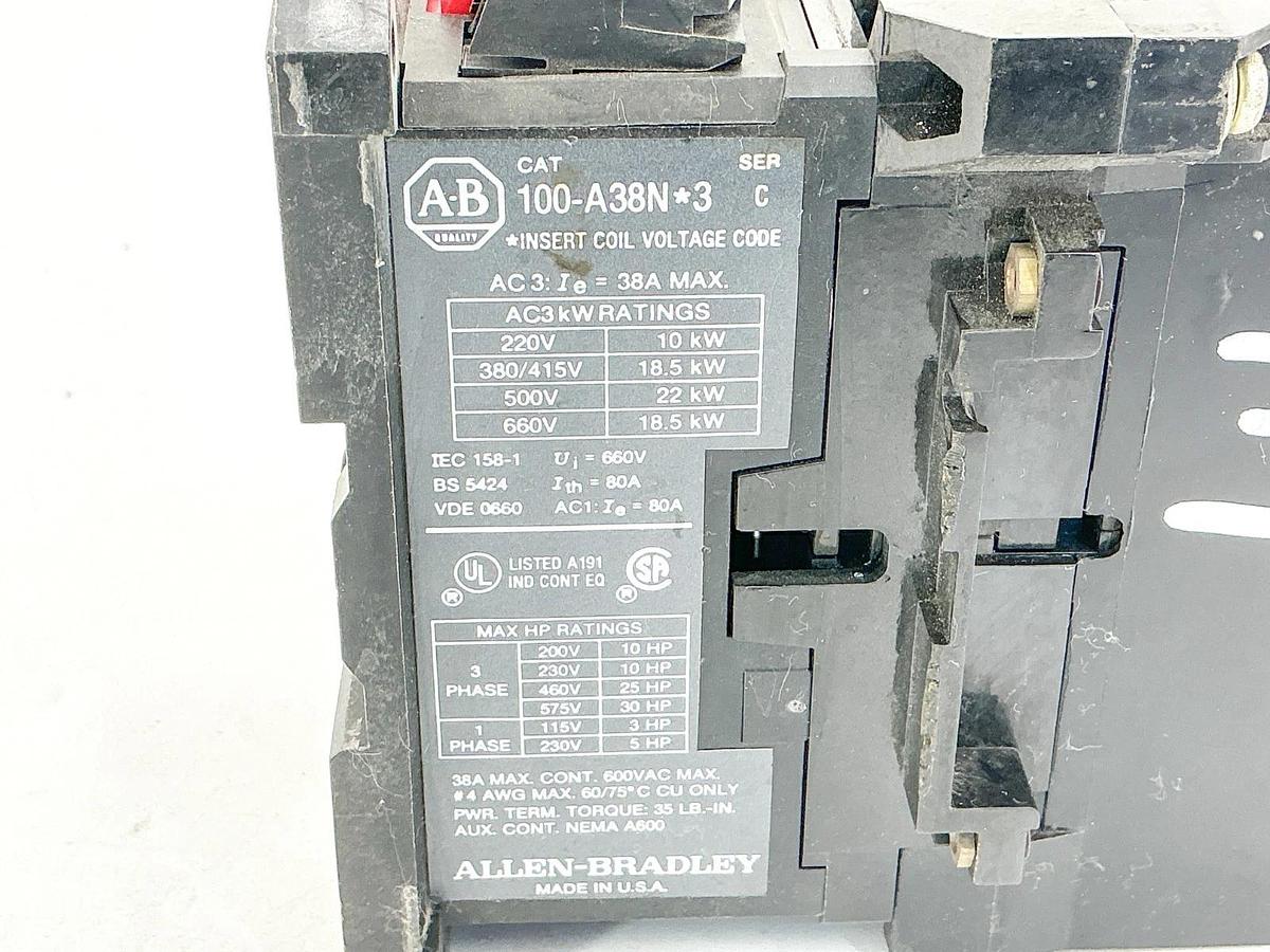 Used Allen Bradley 100-A38ND3 Contactor 110/120V 3PH 30HP 38A