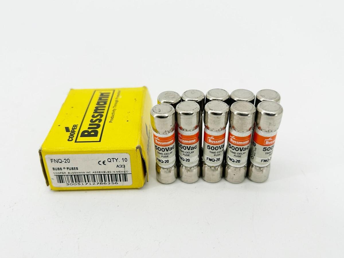 New Bussmann FNQ-20 Time Delay Fuse 500V 20A Box of 10