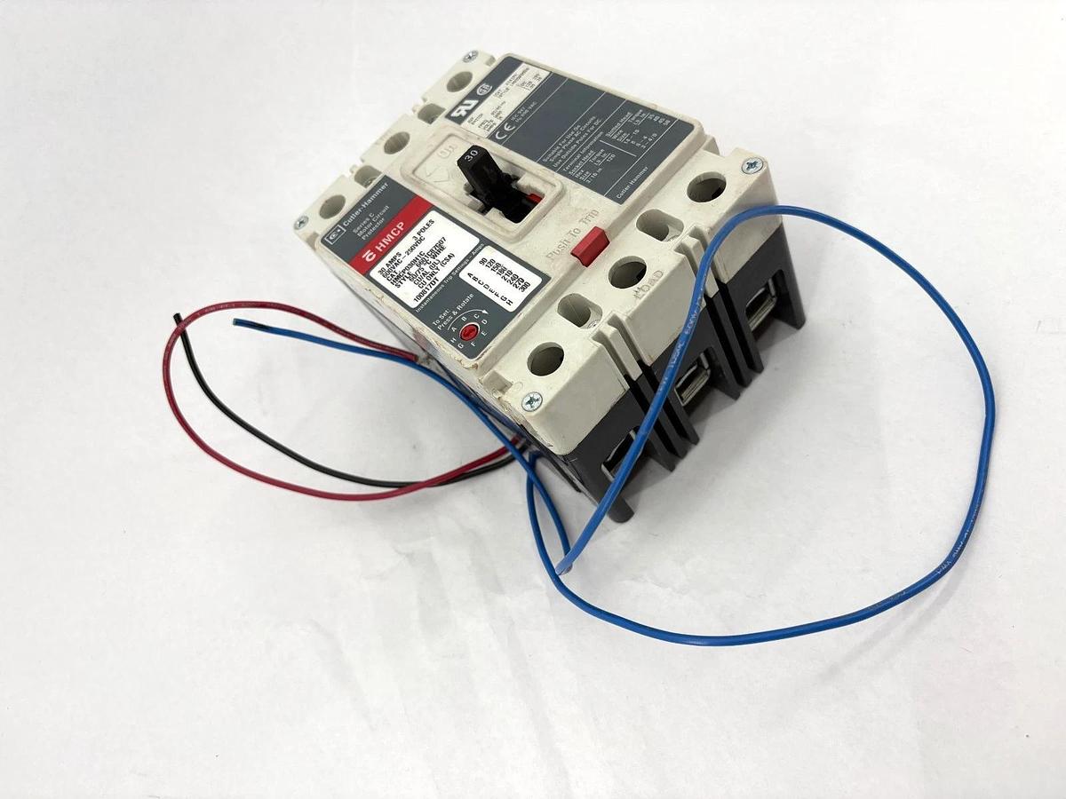 Used Cutler-Hammer HMCP030H1C 30A Circuit Breaker w/ A1X1PK Aux. Switch 3P 600VAC