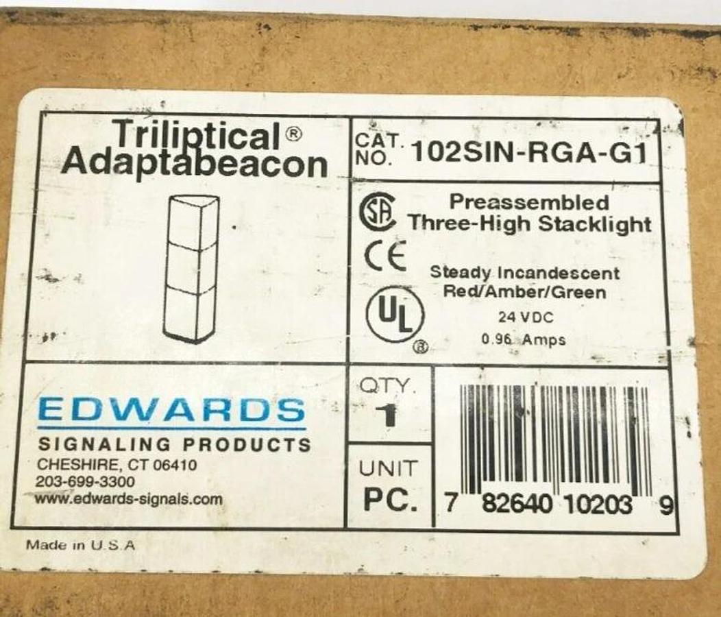 New Edwards 102SIN-RGA-G1 Tower Light 24VDC Red Yellow Green 102PMBS-G1
