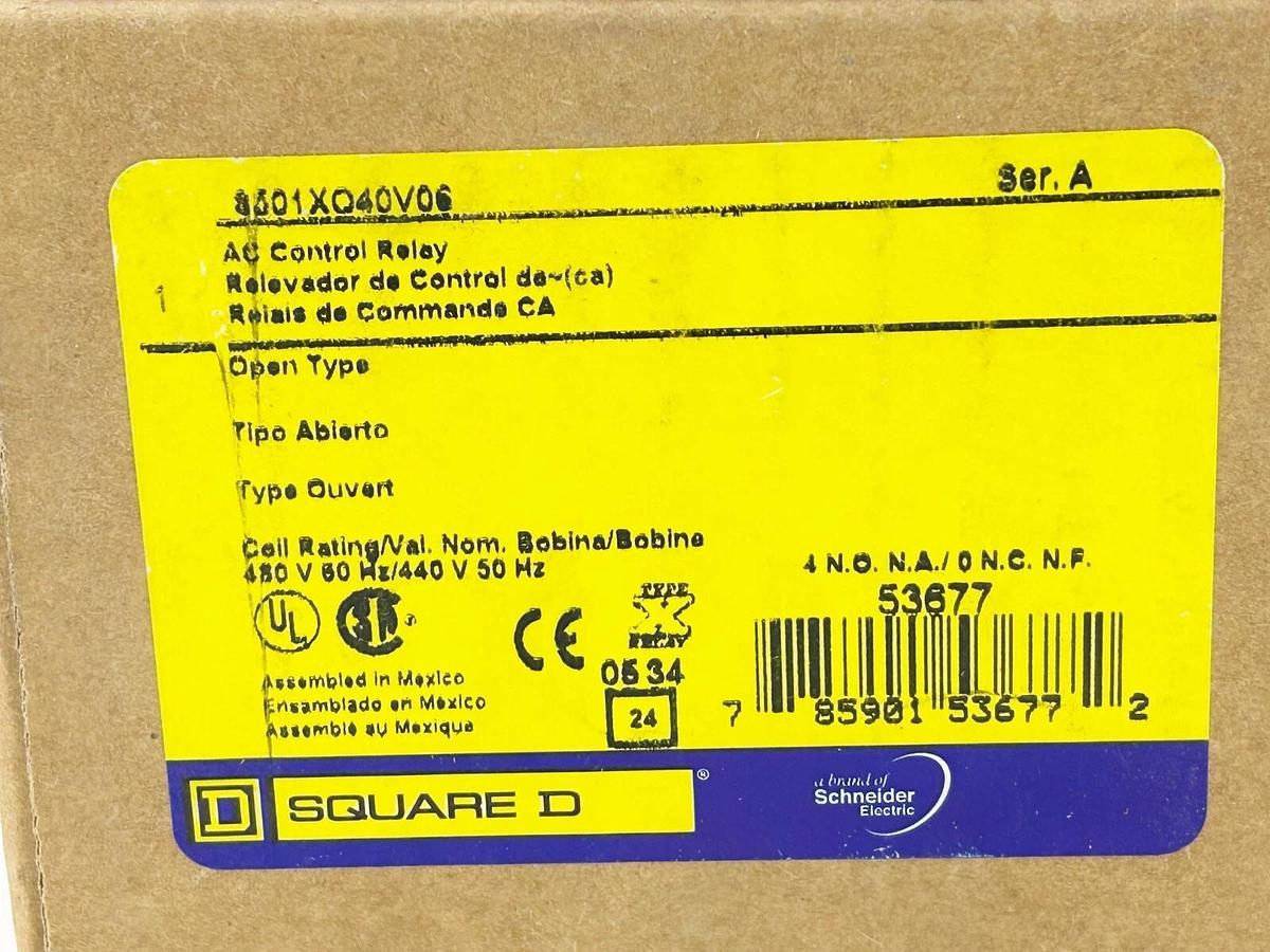 New Square D 8501-XO40V06 AC Control Relay 10A 600V 440/480Vac 50.60Hz Type X