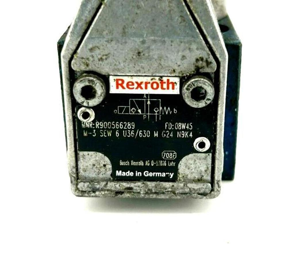 Used Rexroth R900566289 Directional Poppet Valve, 24VDC, M-3SEW6U36/630MG24N9K4