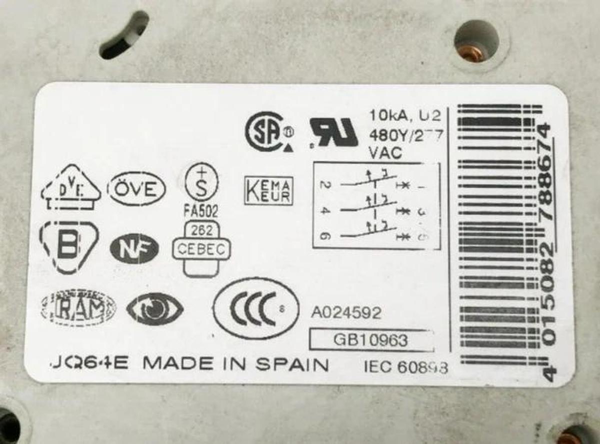 New Moeller FAZ-C6/3 Circuit Breaker 6A 3 Pole480Y/277VAC