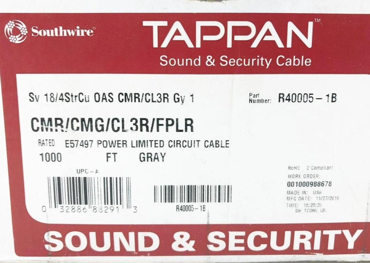 New Southwire R40005-1B Cable CMR/CMG/CL3R/FPLR Approx. 700FT.
