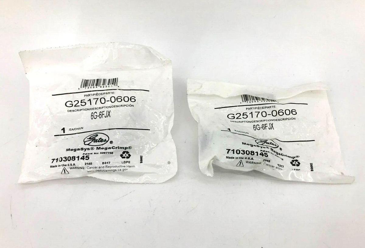 Lot of 2 New Gates 6G-6FJX Hydraulic Hose Fittings G25170-0606