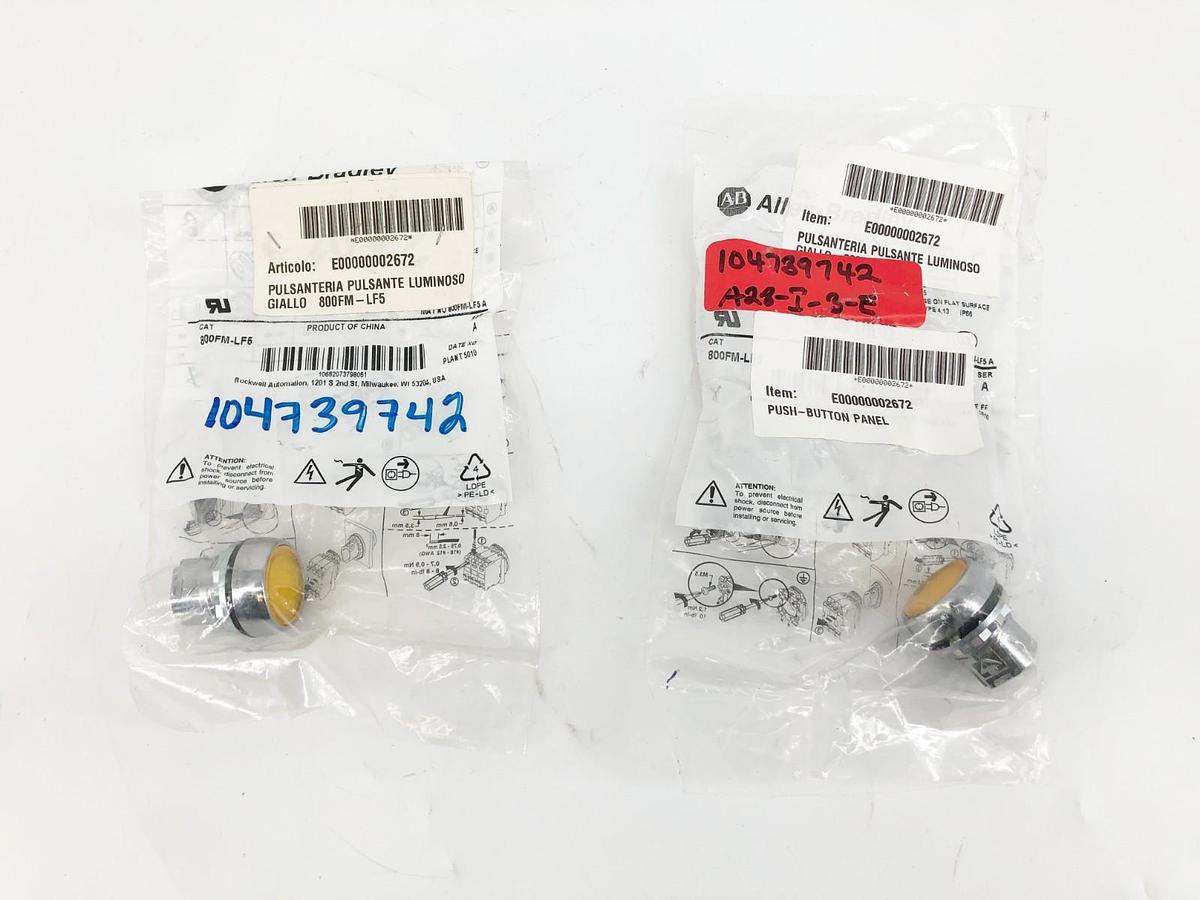 Lot of 2 New Allen Bradley 800FM-LF5 Yellow Flush Mount Pushbutton Illuminated