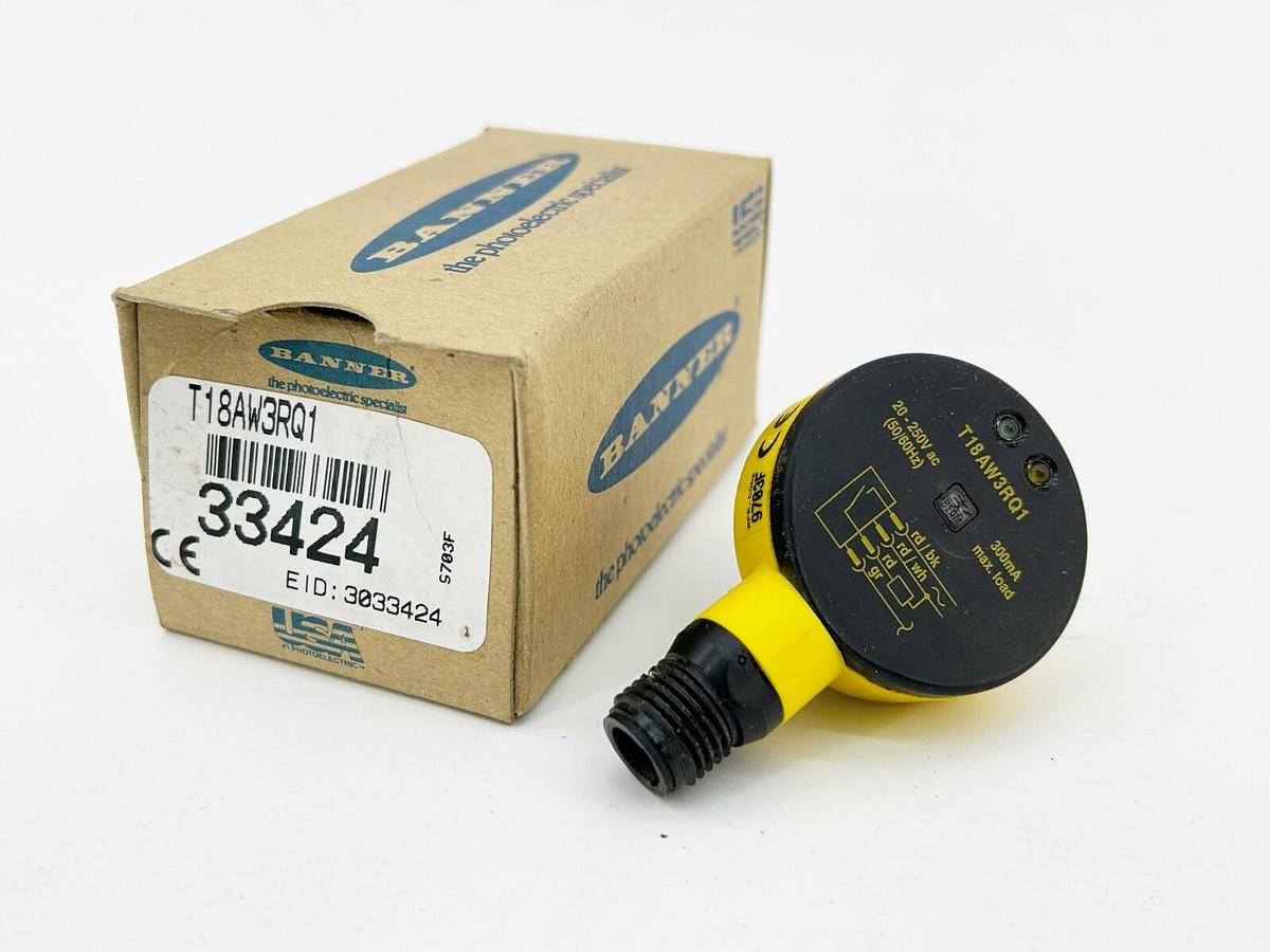New Banner Engineering T18AW3RQ1 Photoelectric Sensor Head 20M Range 250V 33424