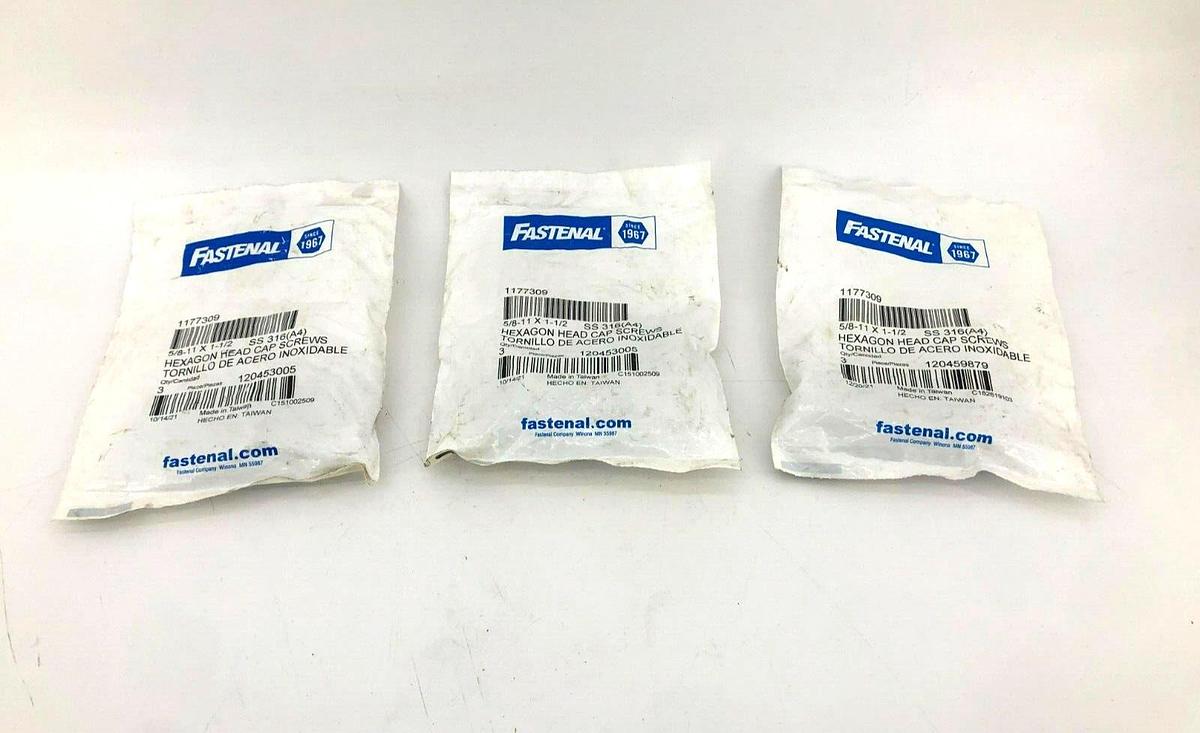 Lot of 9 New Fastenal 1177309 Stainless Steel Hex Cap Screw 5/8"-11 x 1-1/2"
