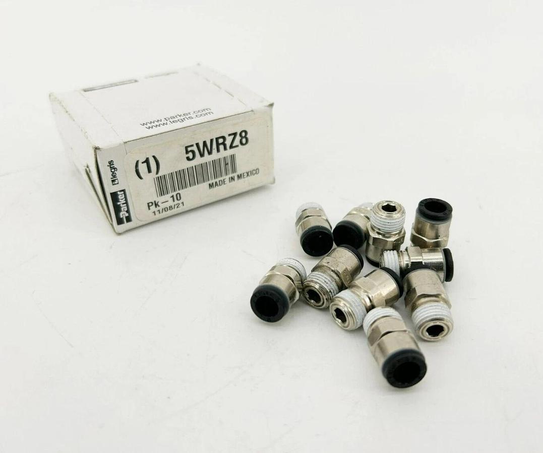 Box of 10 New Parker 5WRZ8 Male Connectors, 6mm Tube OD, 1/8 in Pipe Size
