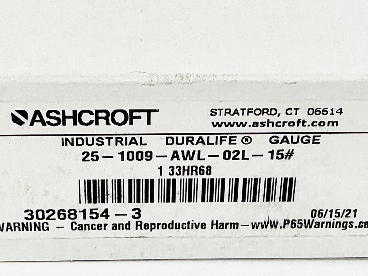 New Ashcroft 25-1009-AWL-02L-15# Pressure Gauge 0-15PSI 2.5" Face
