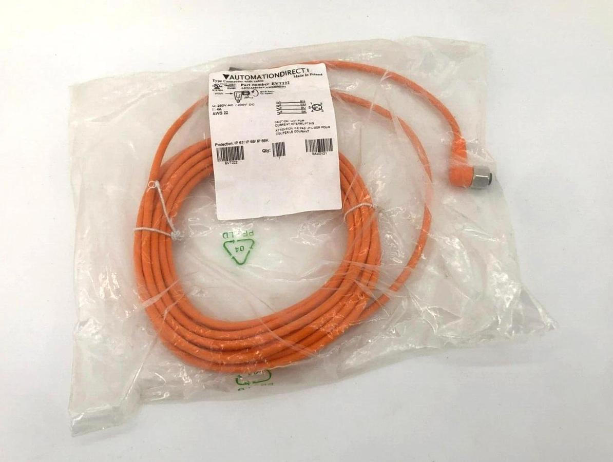 Lot of 2 New Automation Direct EVT222 Cables M12 Axial Female 4 Pole