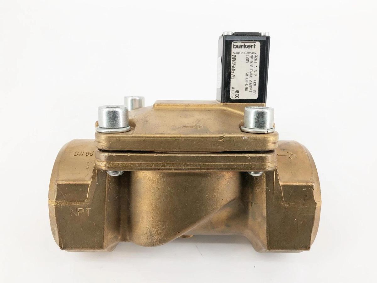 New Burkert 0281 A 5/2 FKM BR Valve 2-1/2" NPT 120V 00450676 49Z8 - No Box