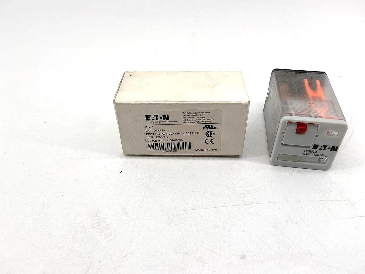 New Eaton D3RF2A Relay 120VAC Coil DPDT Octal 8-Pin