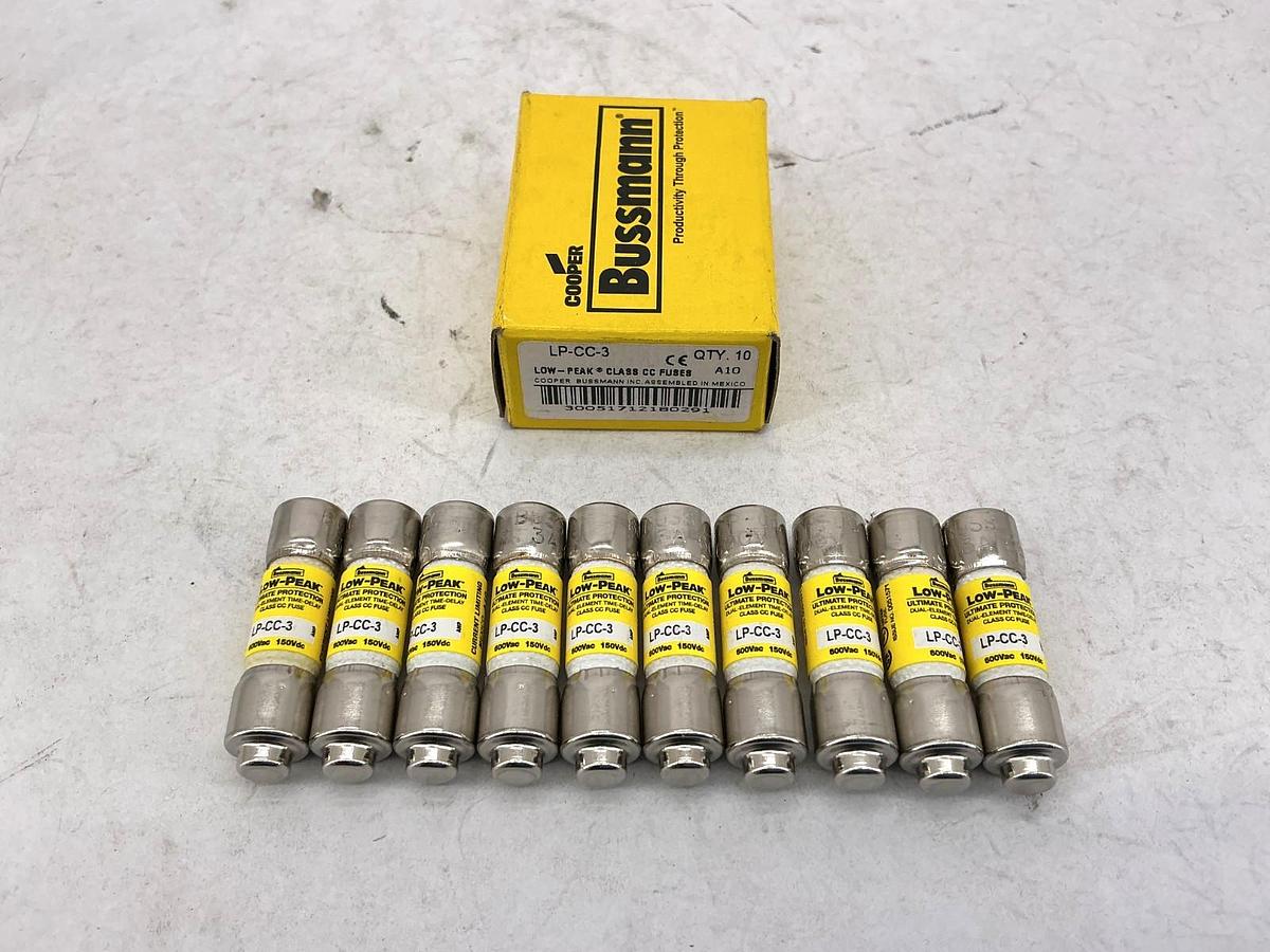 New Bussmann LP-CC-3 Low-Peak Time-Delay Class CC Fuse 3A 600V Box of 10