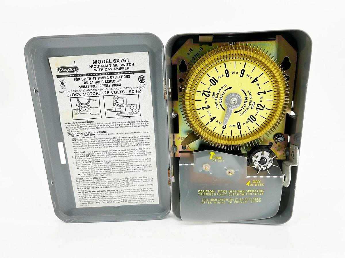 New Dayton 6X761 Time Switch With Day Skipper 1P 480V 60Hz