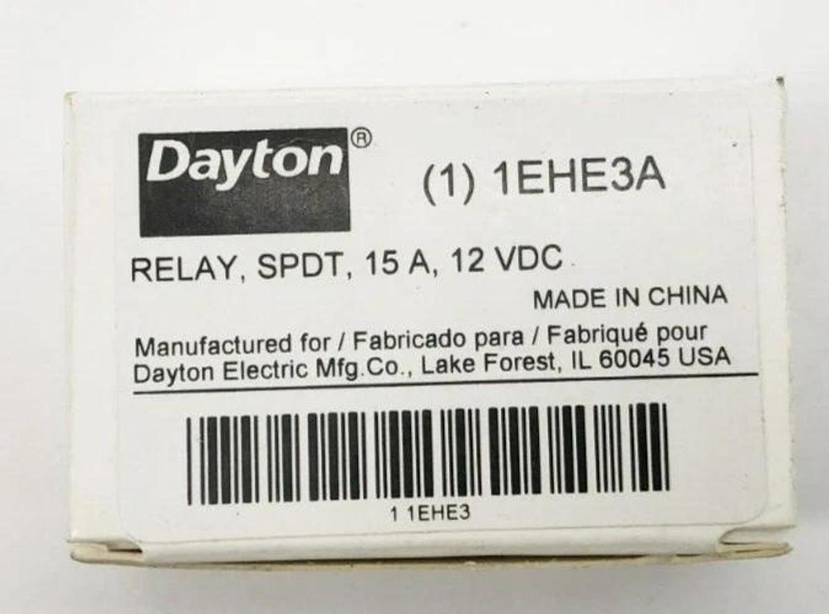 Lot of 2 New Dayton 1EHE3A Relays SPDT 15A 12VDC