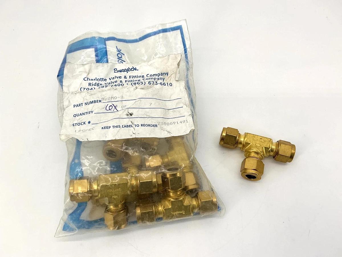 Bag of 6 New Swagelok B-8M0-3 Brass Tube Fitting Union Tee 8mm Tube OD