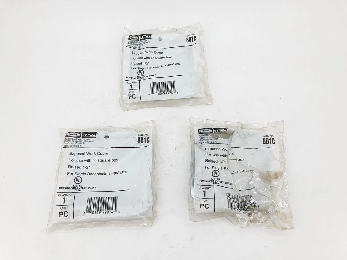 Lot of 3 New Hubell 801C Exposed Work Covers 4" Square 1.406" Dia.