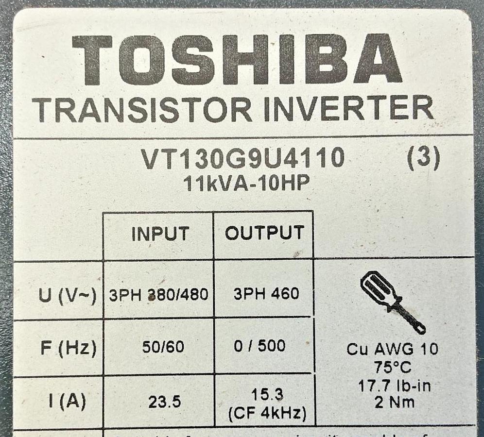New Toshiba VT130G9U4110 Ser G9 Adjustable Speed Drive 3PH 10HP 460VAC - No Box