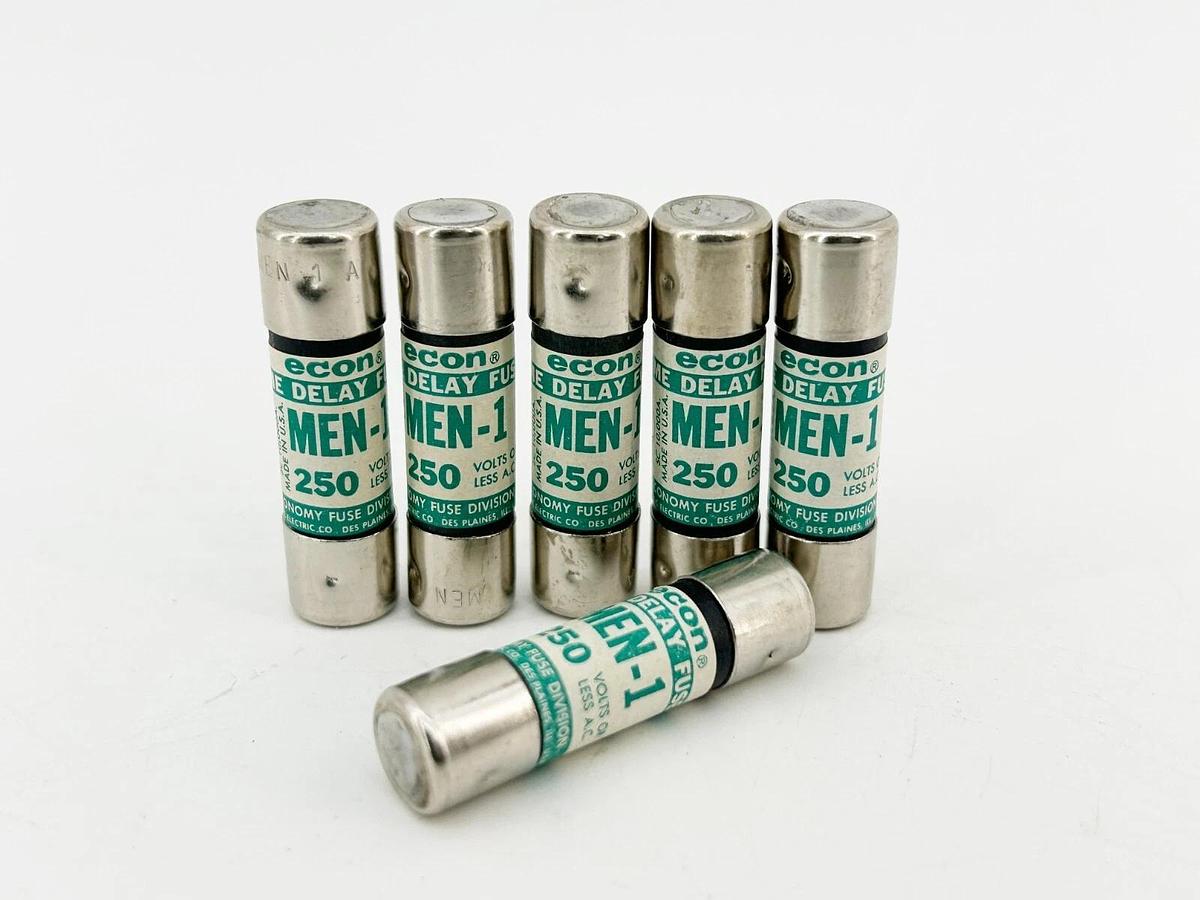 New Lot of 6 Econ MEN-1 Time Delay Dual Element Fuse 1A 250VAC