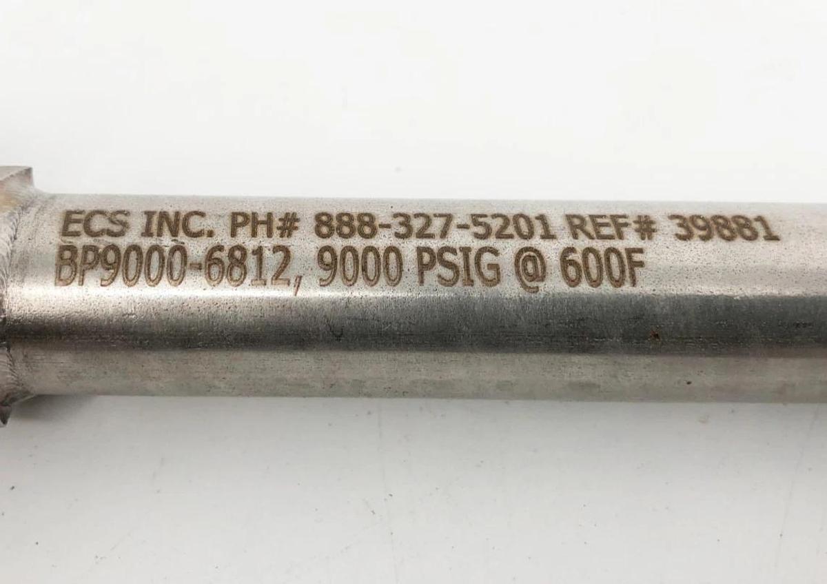 New ECS BP9000-6812 Rupture Disk 9000psi 3/4”-16 UNF 8" Body 39881 - No Box