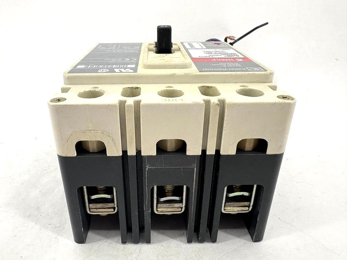 Used Cutler-Hammer HMCP070M2CA01 70A Circuit Breaker w/ A1X1PK Aux. Switch 600VAC 3P