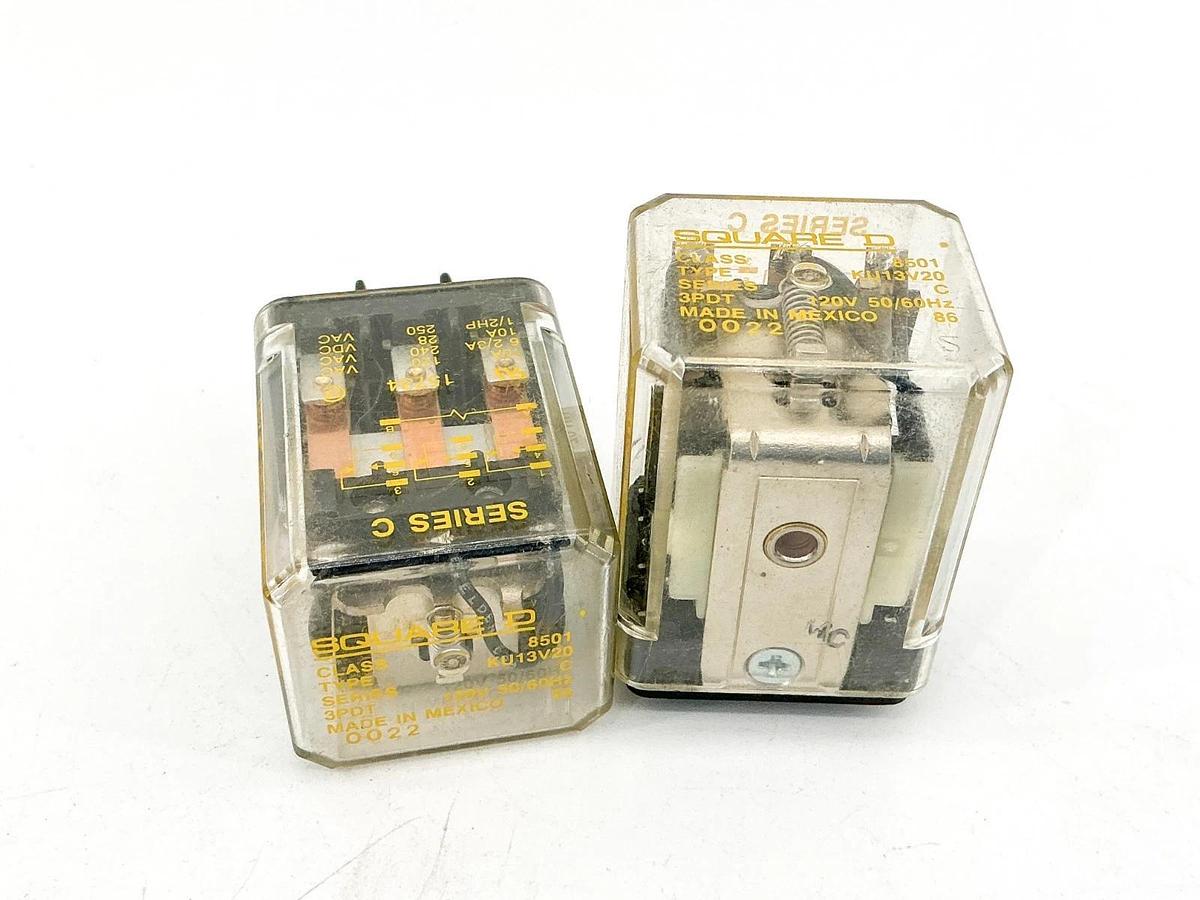 Used Lot of 2 Square D 8501KU13V20 Relay 120V 10A 1/2HP