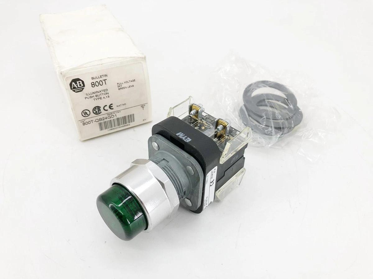 New Allen Bradley 800T-QB24GD1 Ser. T Green Illuminated Pushbutton 24VAC/DC