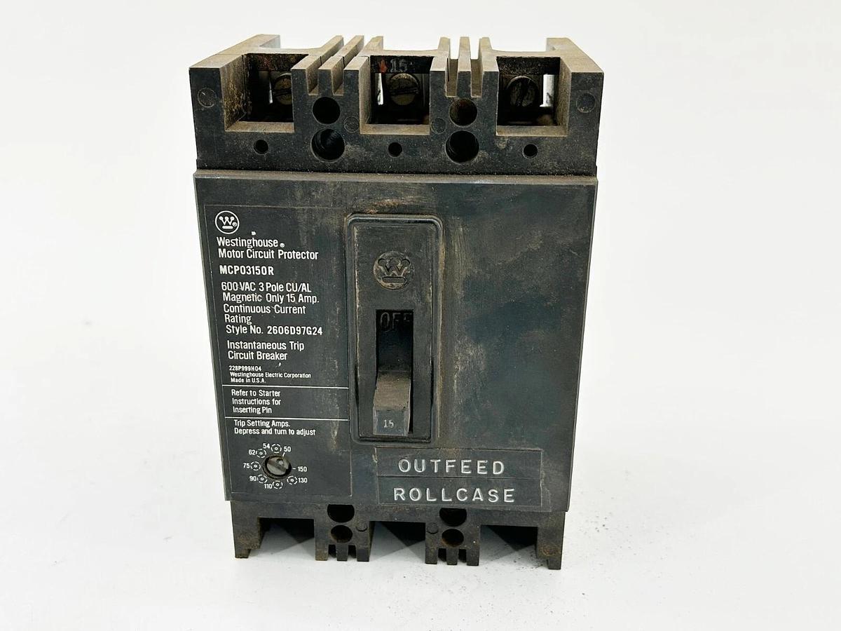 Used Lot of 2 Westinghouse MCP03150R Circuit Breaker 15A 3P 600V