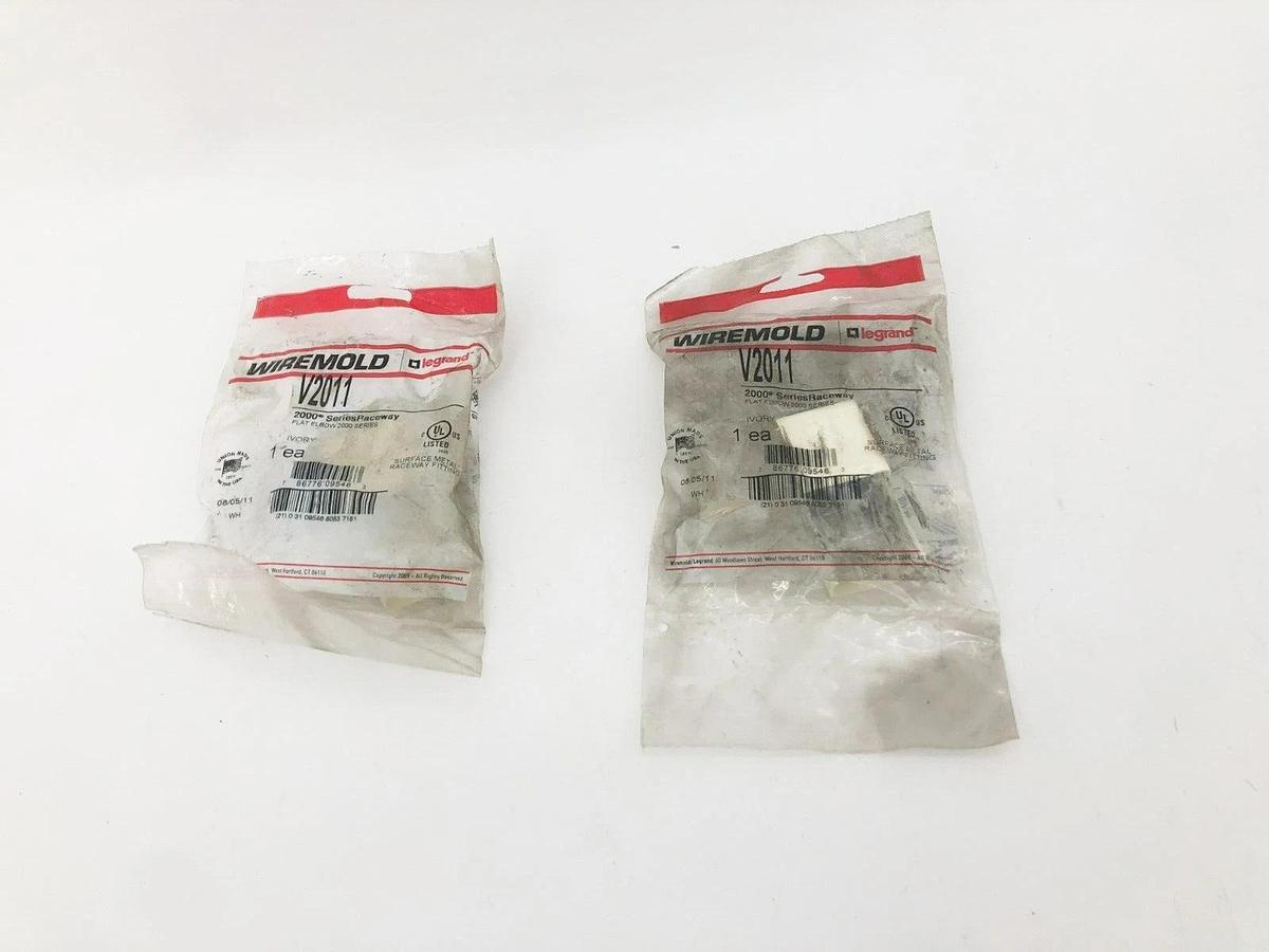 Lot of 2 New Legrand Wiremold V2011 Flat Elbow Fittings Ivory 2000 Series