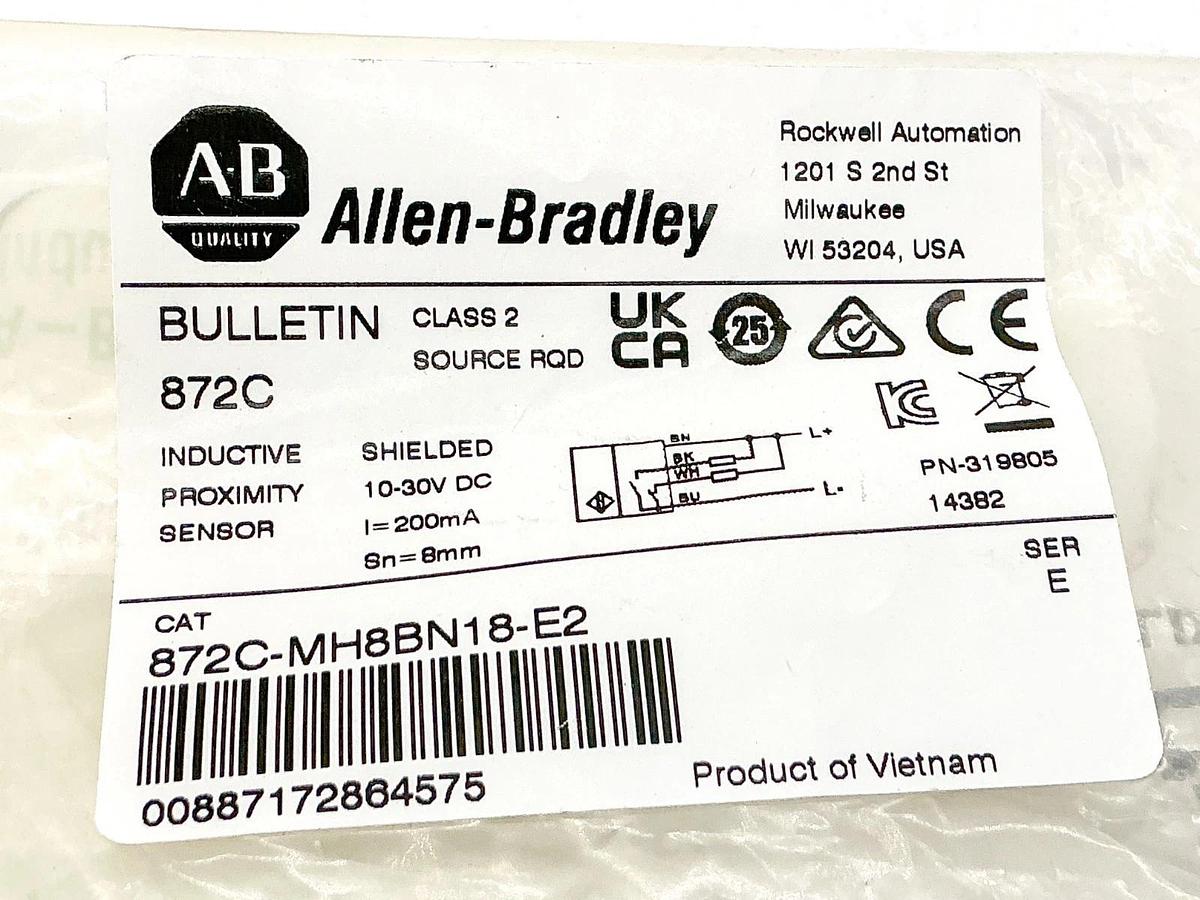 New Allen Bradley 872C-MH8BN18-E Inductive Proximity Sensor 10-30VDC 200mA Ser.E