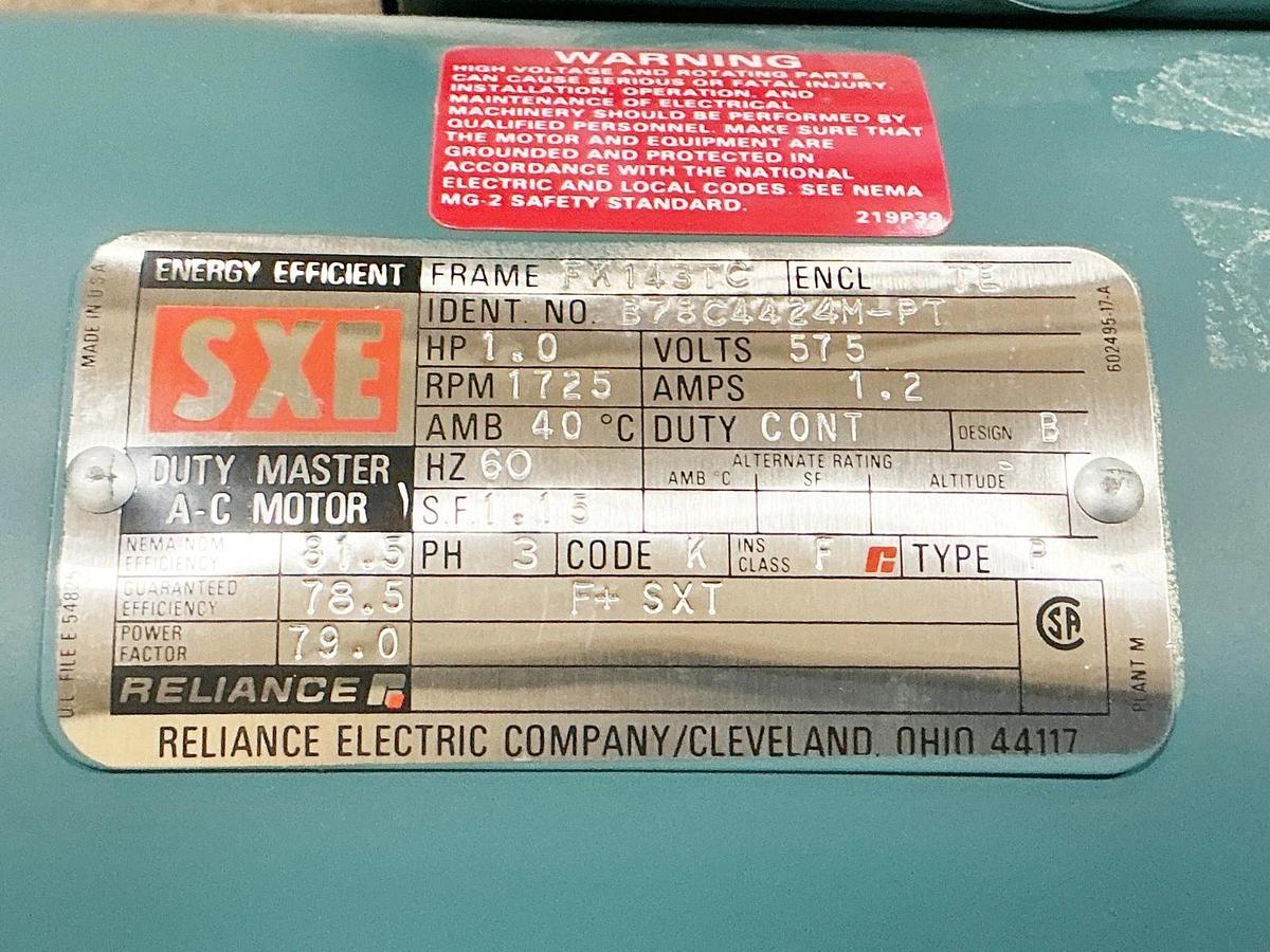 New Reliance B78C4424M-PT Electric Motor 1HP 575V 1.2A 1725RPM 60Hz 3PH FK143TC