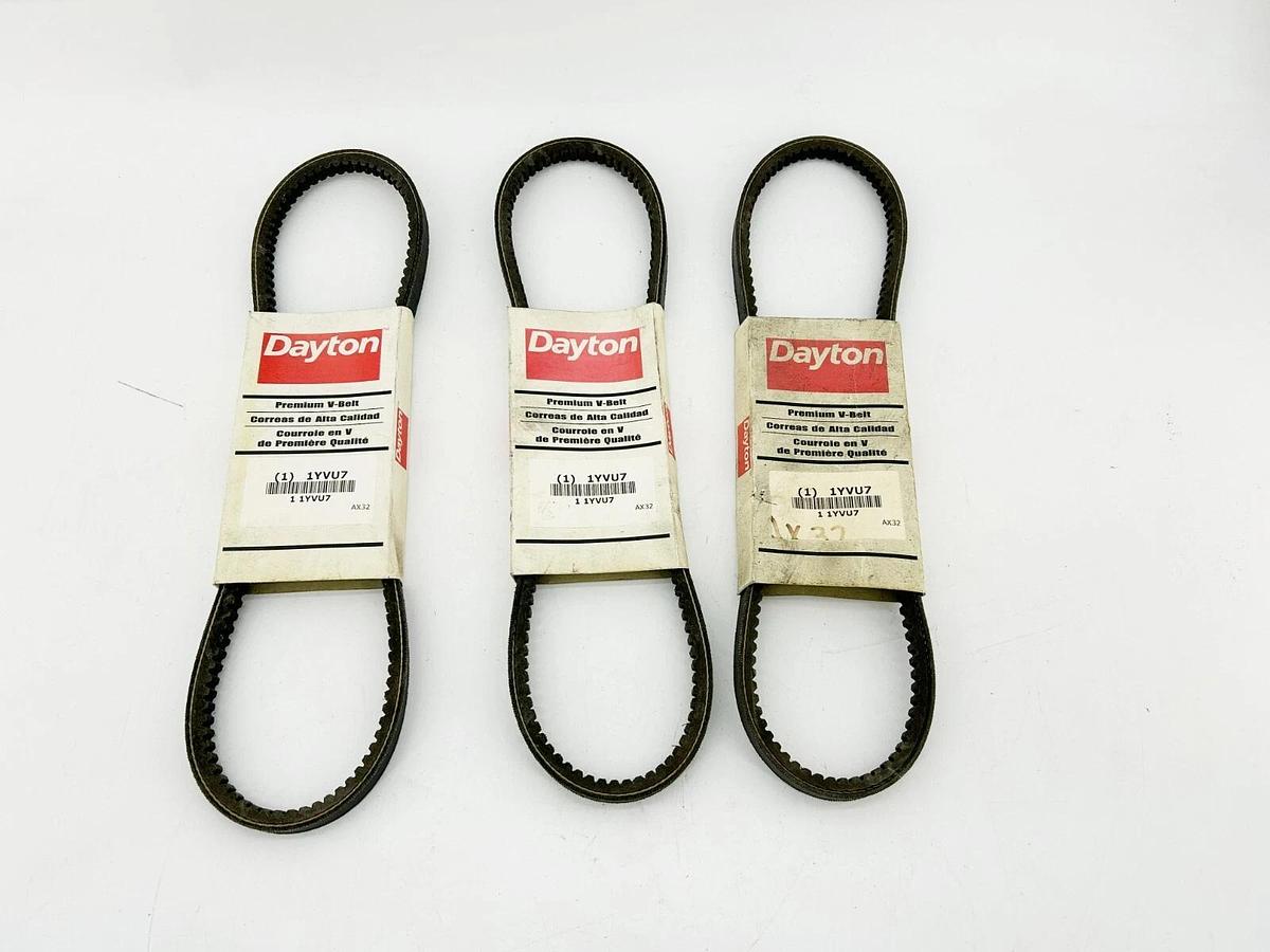 Lot of 3 New Dayton 1YVU7 Cogged Belts, 34" x 1/2", AX32
