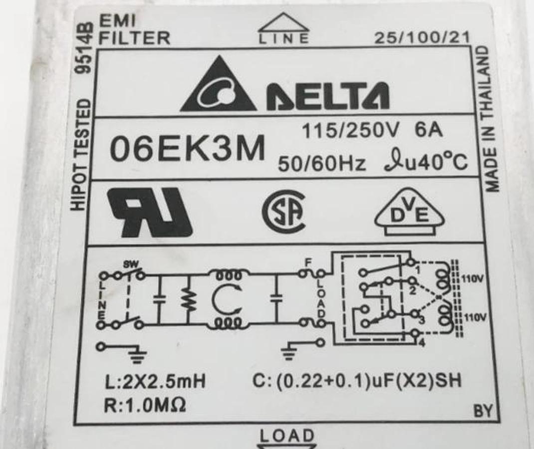 New Delta 06EK3M Power Entry Module EMI Filter 115/250V 6A - No Box