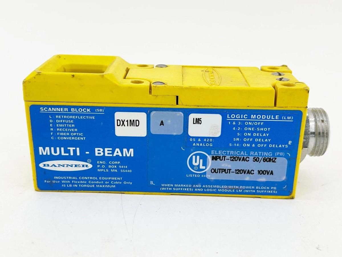 Used Banner Engineering RX1MD Photoelectric Sensor Block 120V 100VA DX1MD-A-LM3