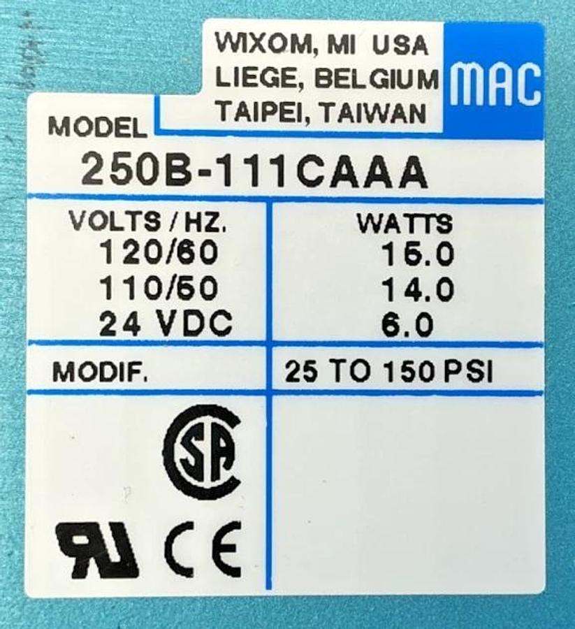New MAC Valves 58D-11-111CA Solenoid Valve 15Watts 25-150PSI 24VDC 110/120VAC