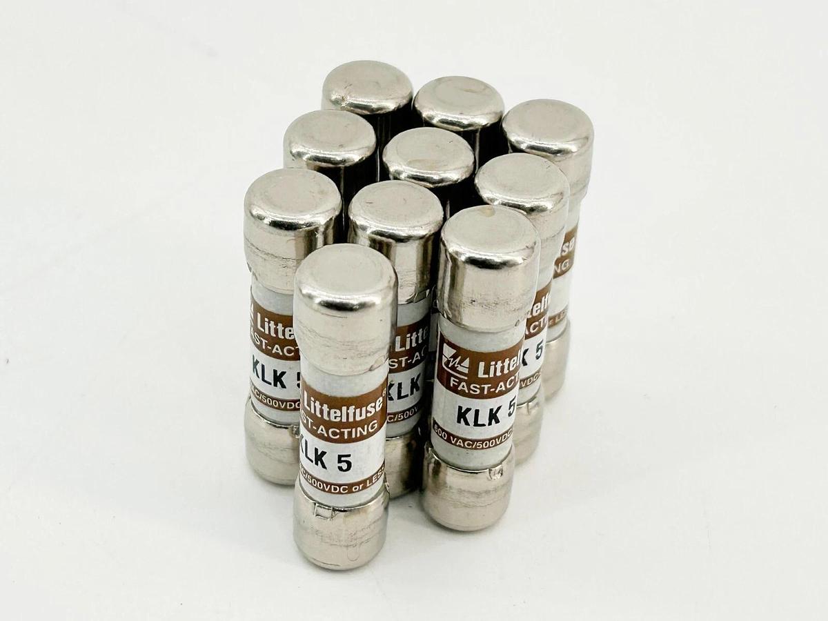 New Box of 10 Littelfuse KLK-5 Fast Acting Fuse 5A 600V
