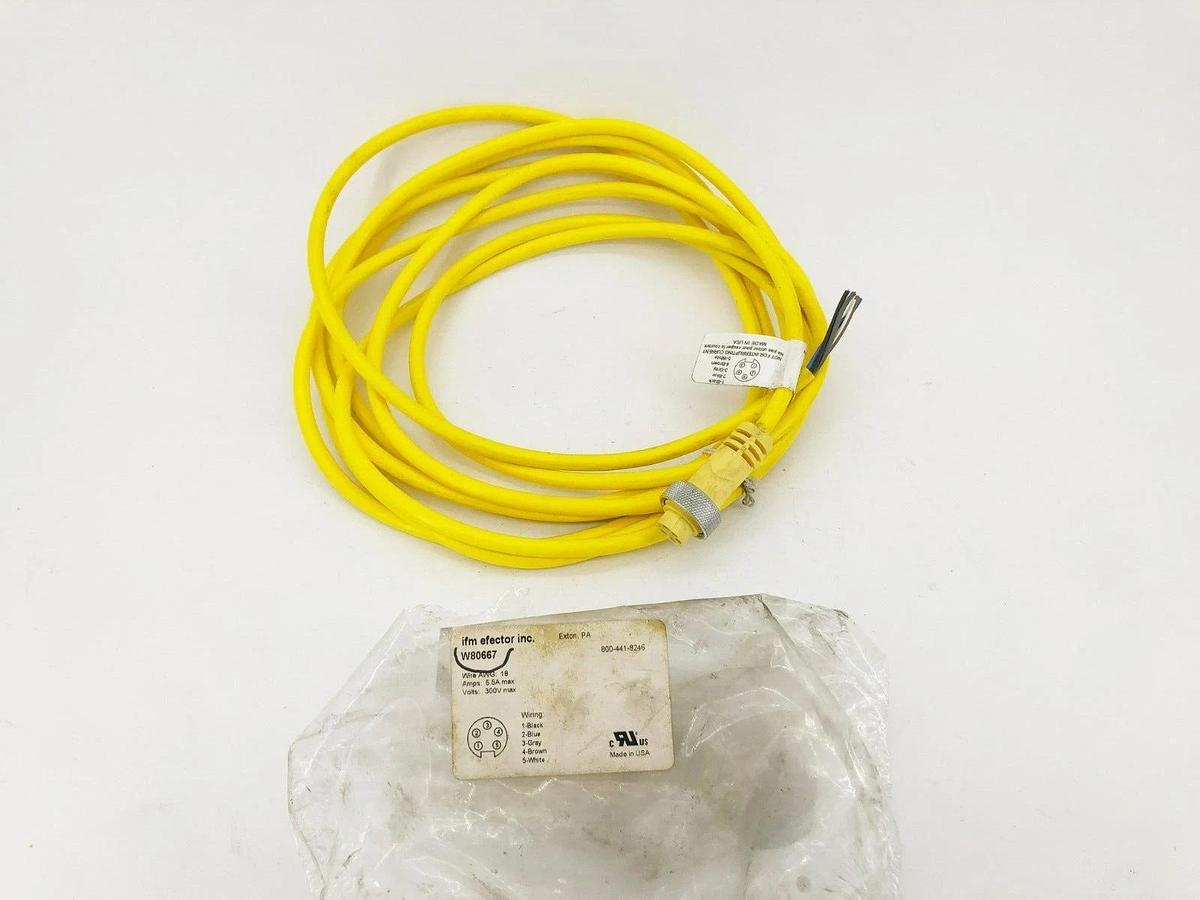 New IFM W80667 Cable 5-Wire Straight 7/8" Mini Female Connector 18 AWG 5M