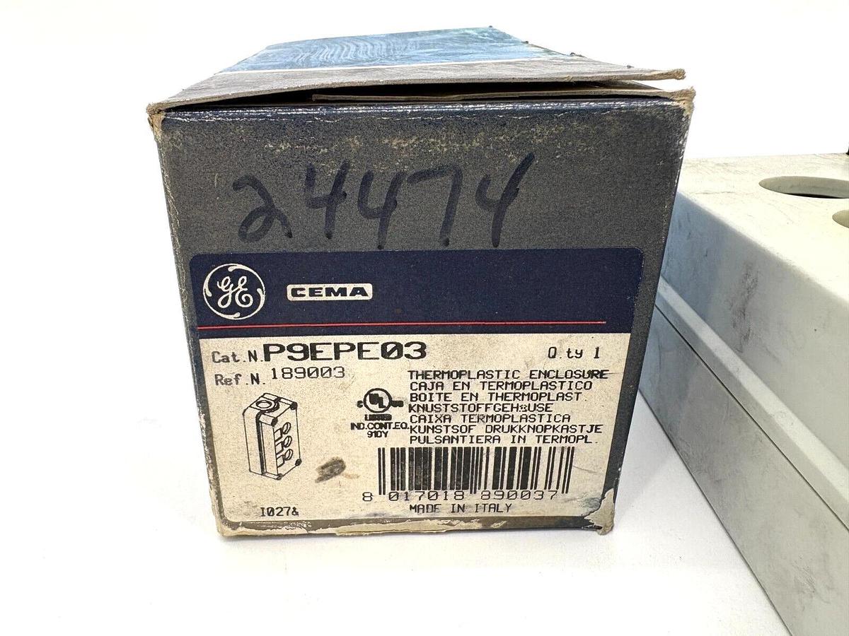 New GE General Electric P9EPE03 Thermoplastic Pushbutton Enclosure 3-Hole